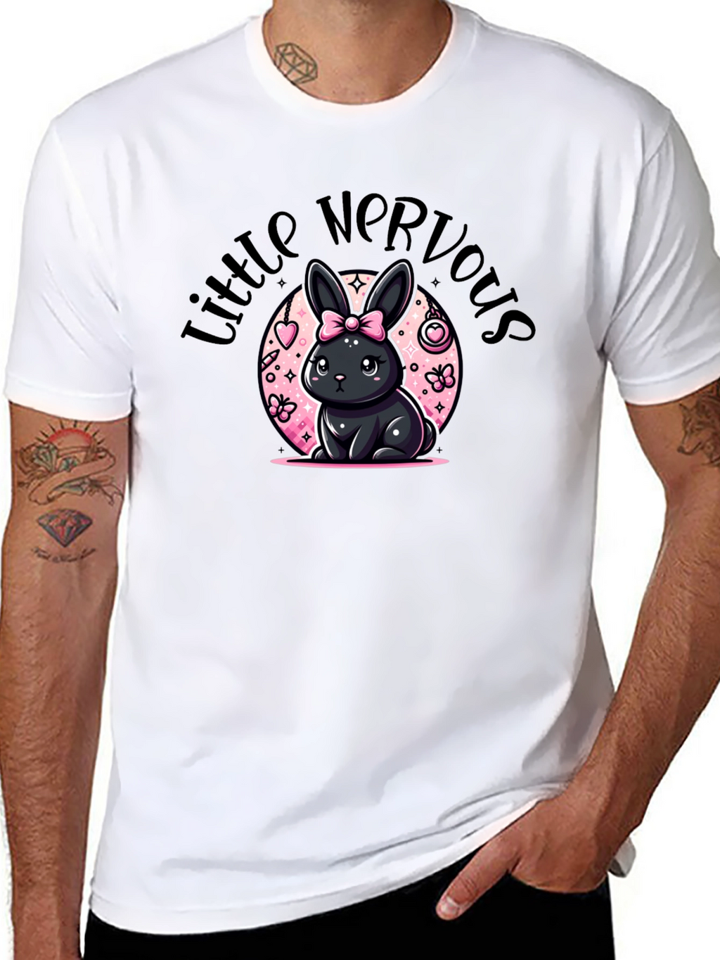 Little Nervous Bunny Black T-Shirt