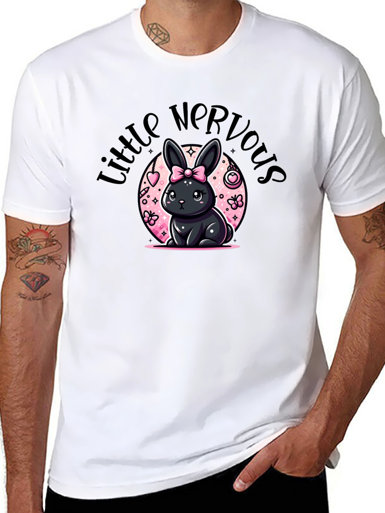 Little Nervous Bunny Black T-Shirt
