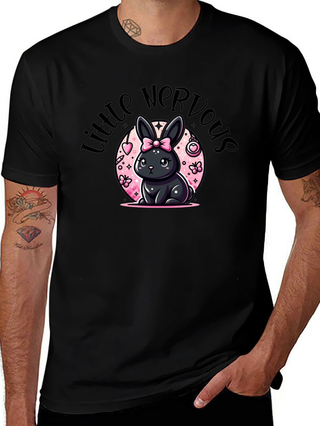 Little Nervous Bunny Black T-Shirt