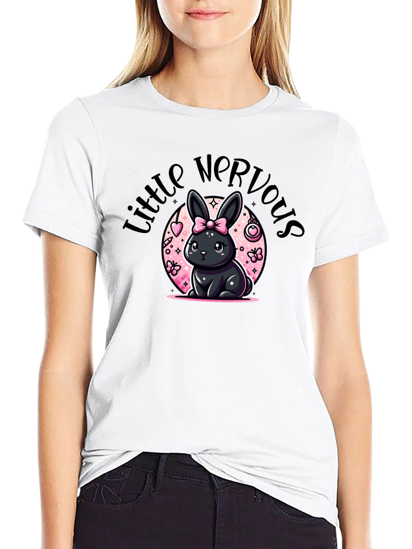 Little Nervous Bunny Black T-Shirt