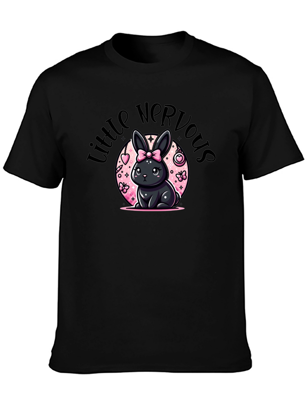 Little Nervous Bunny Black T-Shirt