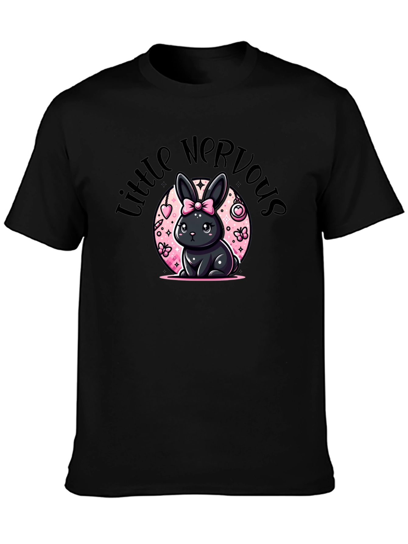 Little Nervous Bunny Black T-Shirt