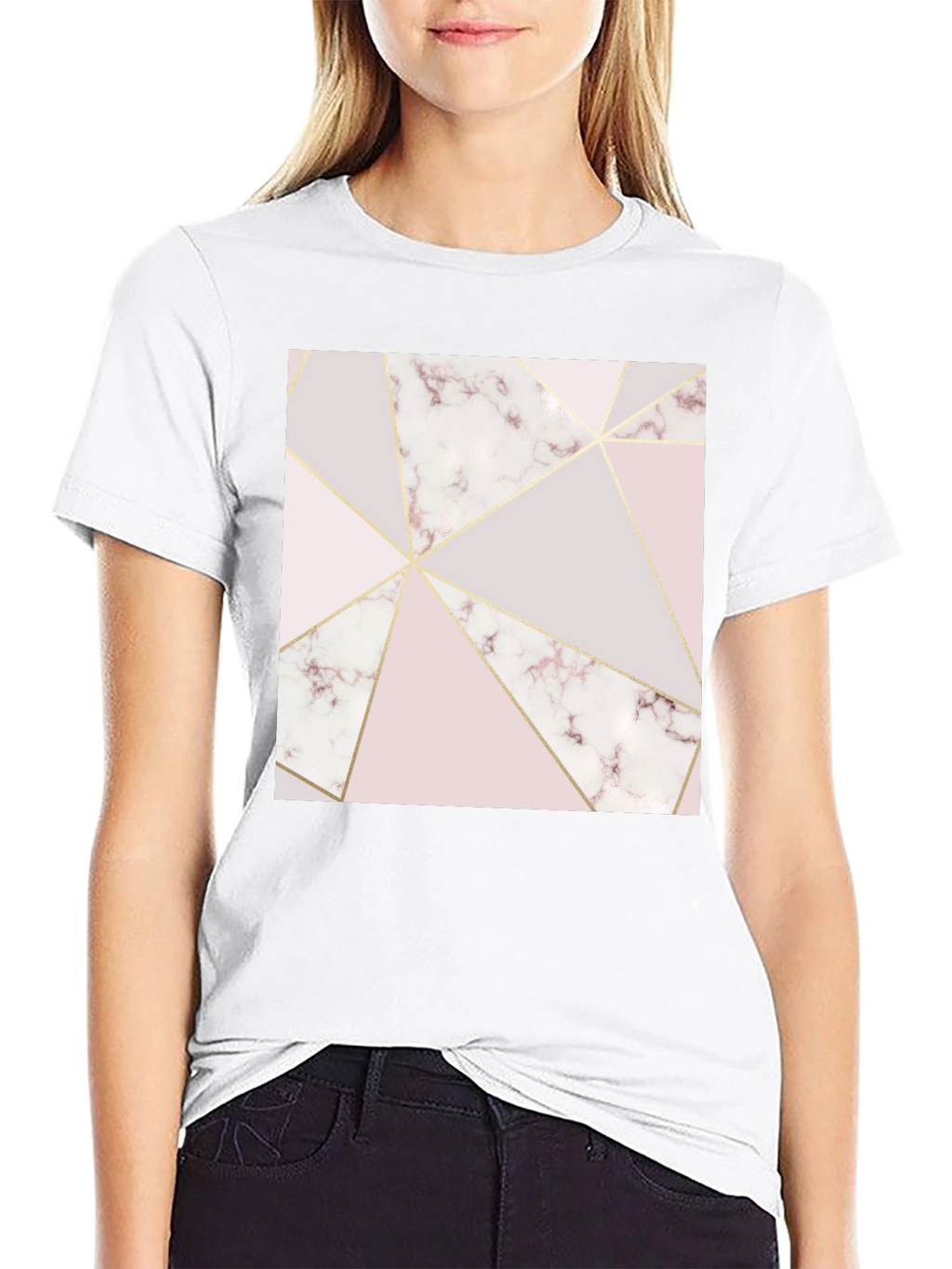 Geometric Marble Print Black T-Shirt
