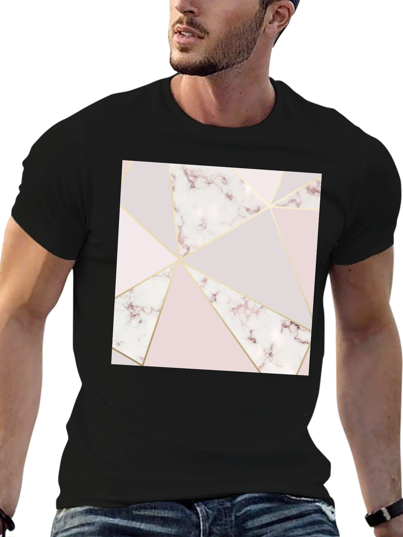 Geometric Marble Print Black T-Shirt