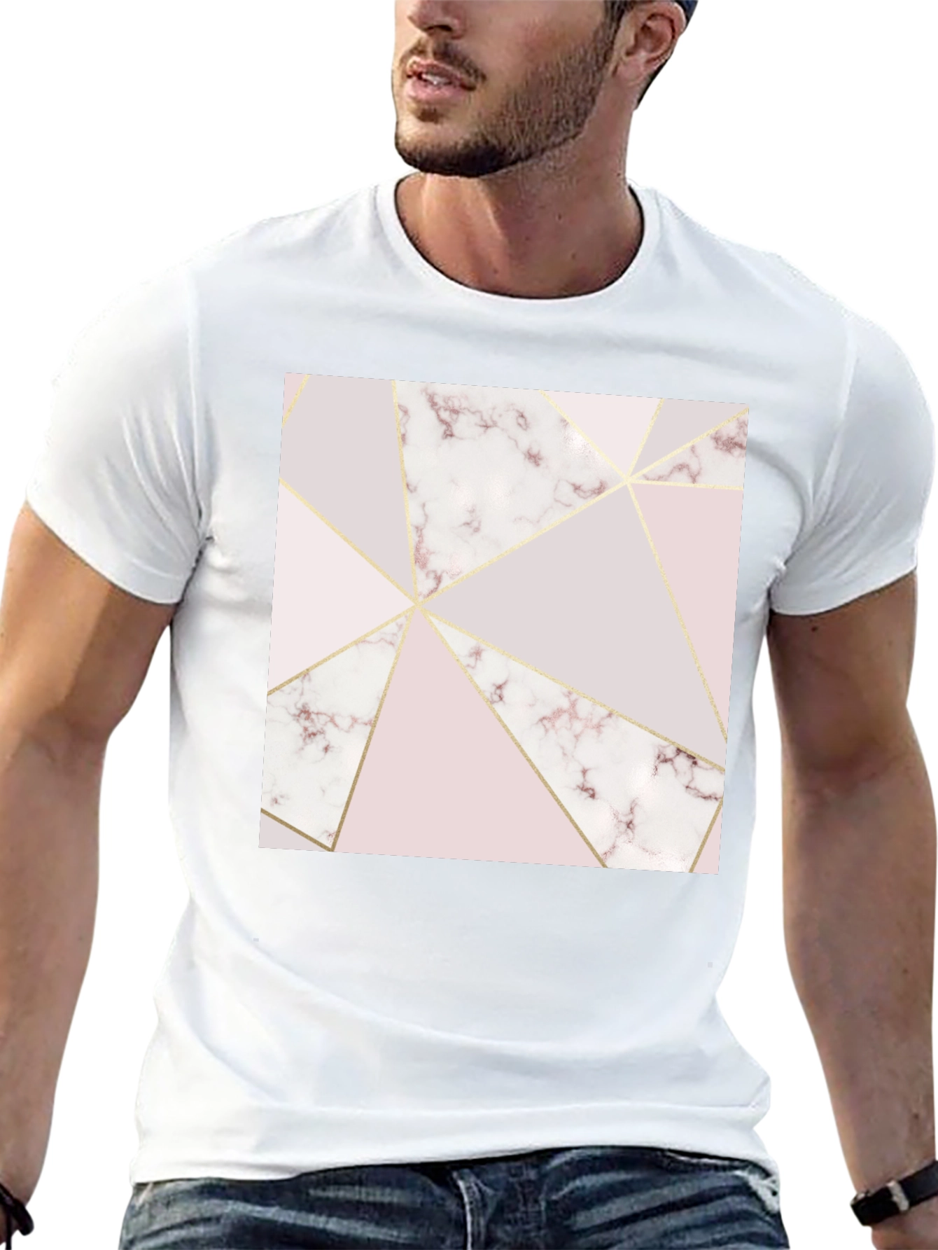 Geometric Marble Print Black T-Shirt