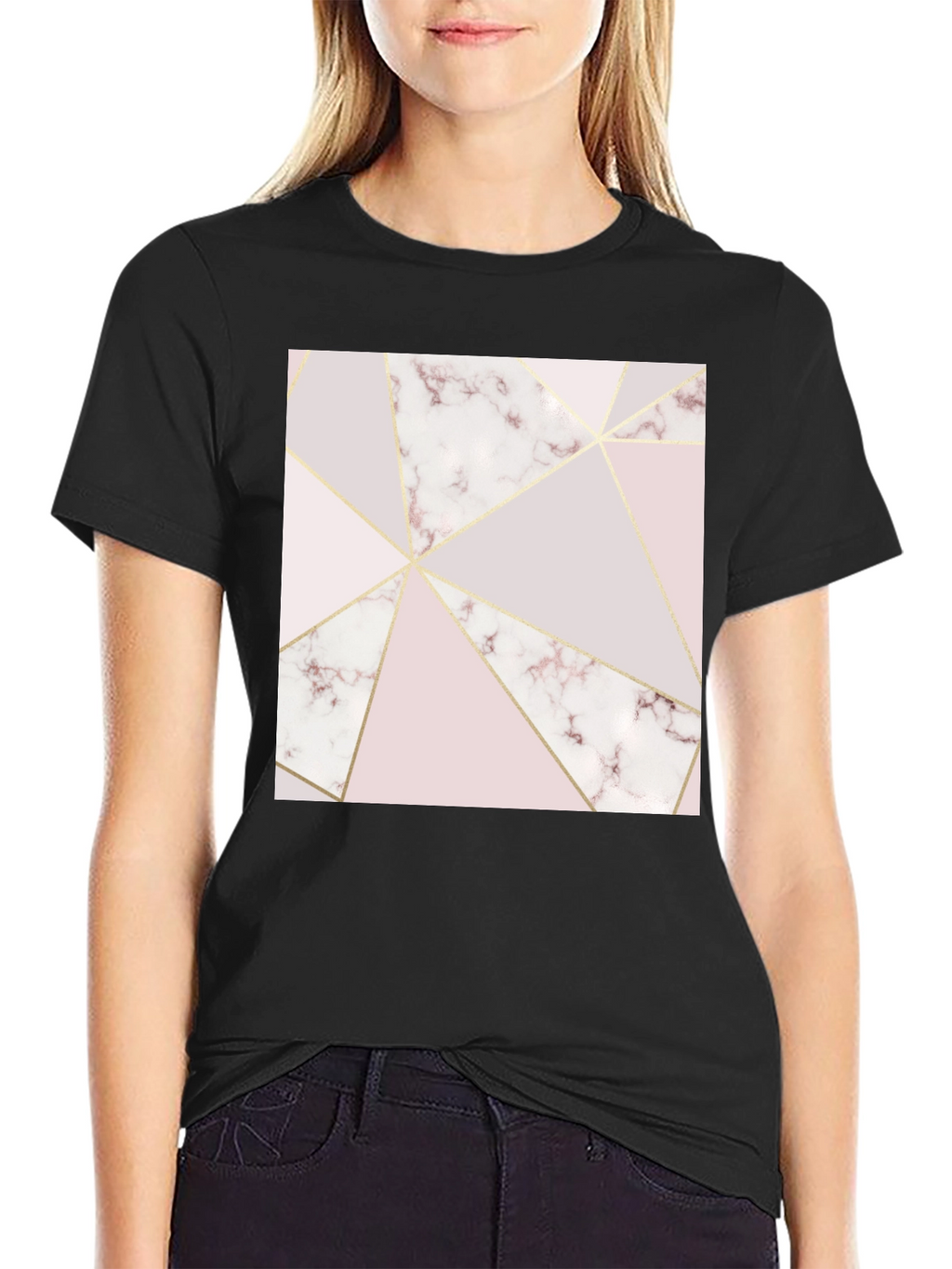 Geometric Marble Print Black T-Shirt