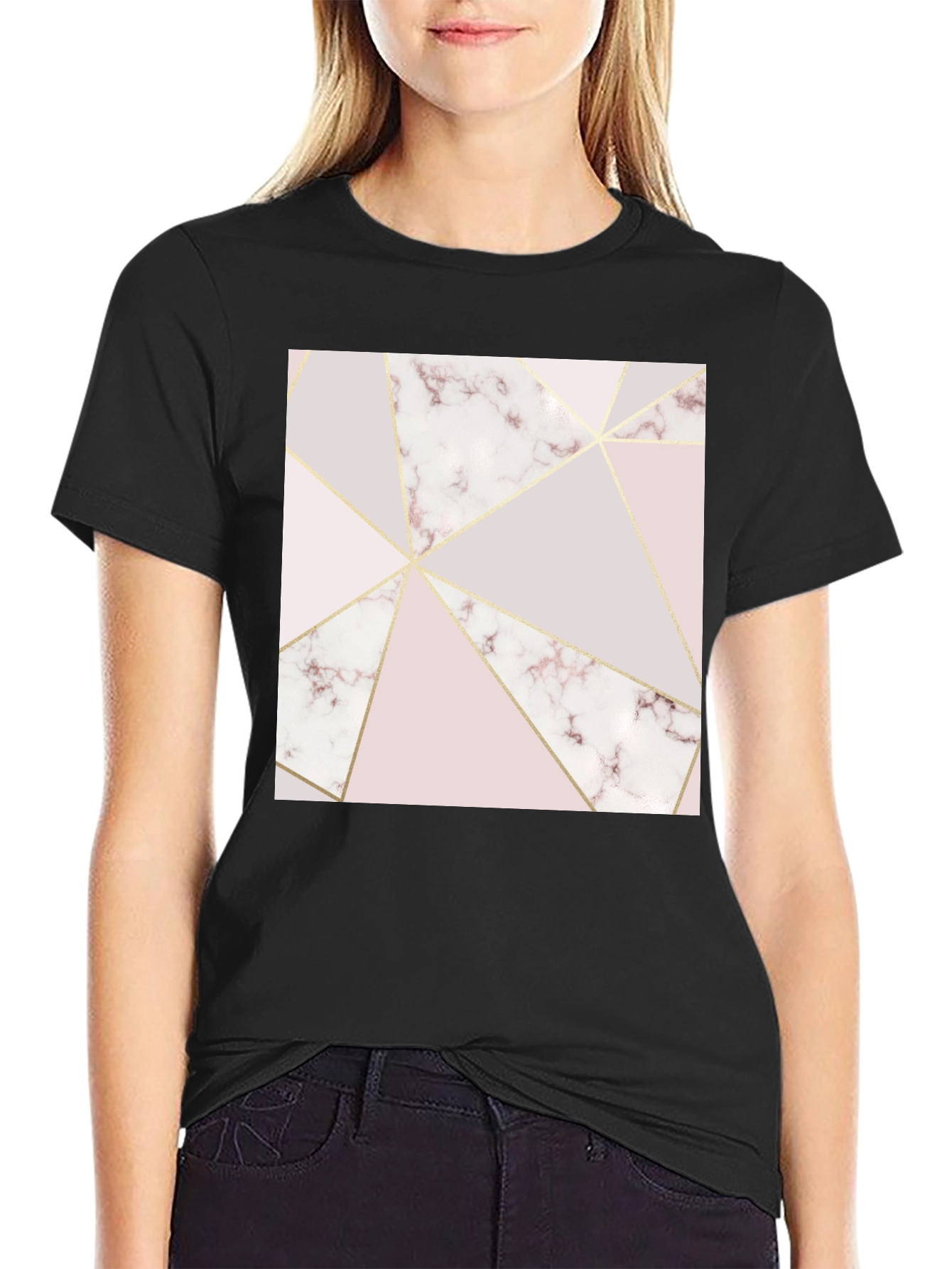 Geometric Marble Print Black T-Shirt