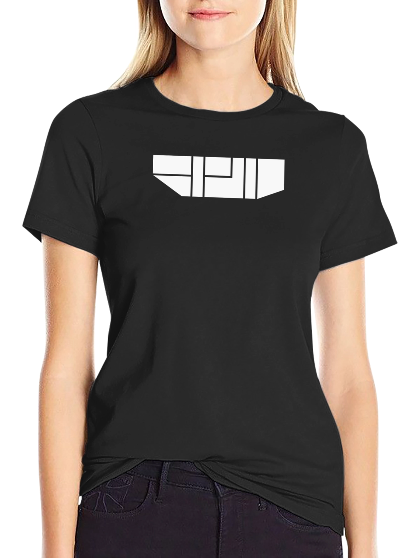 Geometric White Graphic on Black T-Shirt