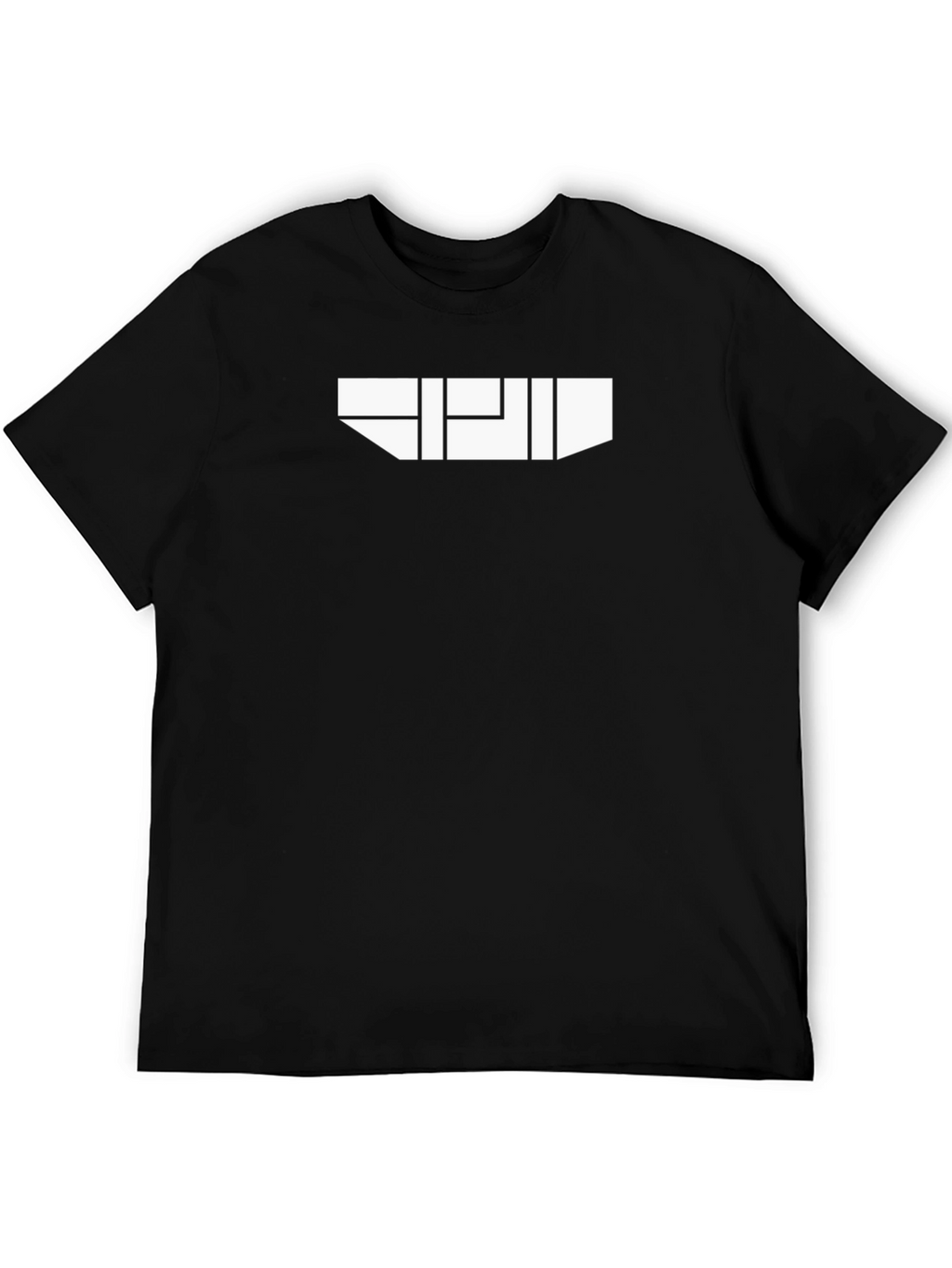 Geometric White Graphic on Black T-Shirt