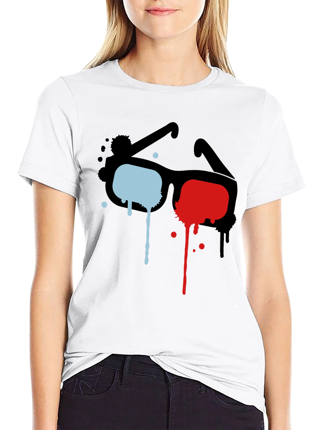 3D Glasses Graphic Black T-Shirt