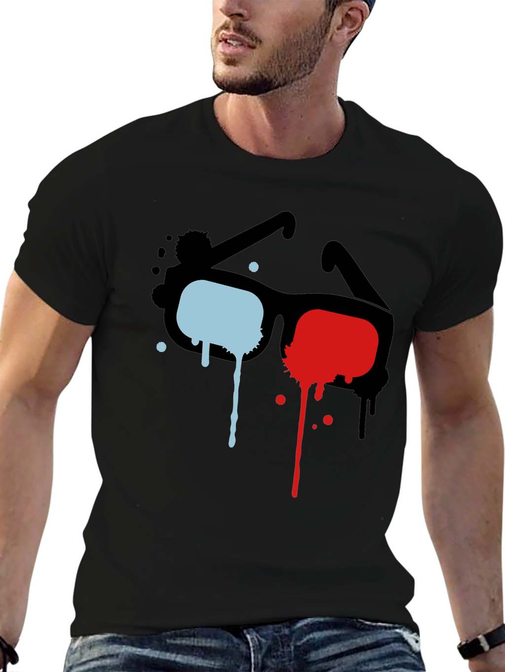 3D Glasses Graphic Black T-Shirt