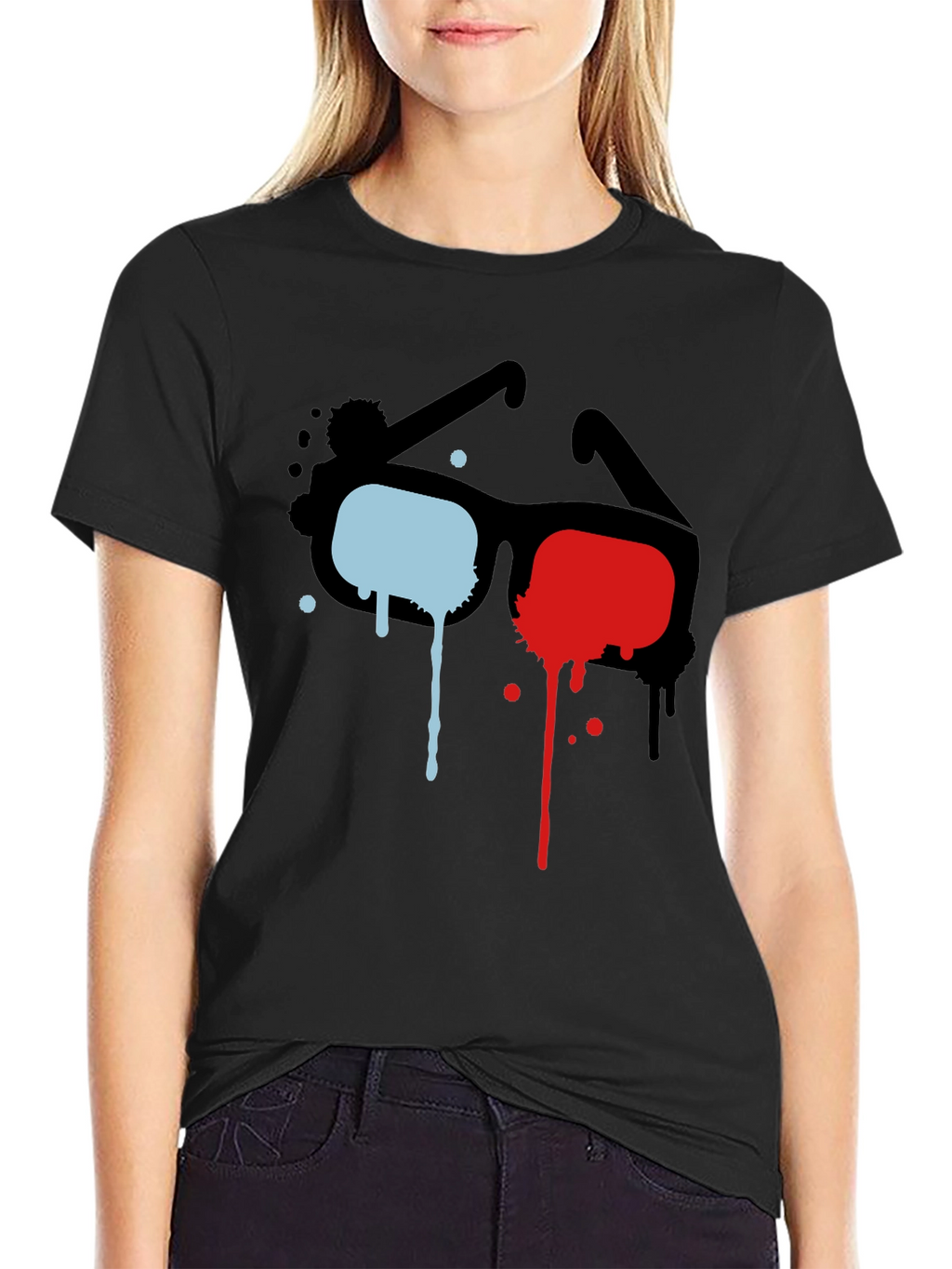 3D Glasses Graphic Black T-Shirt