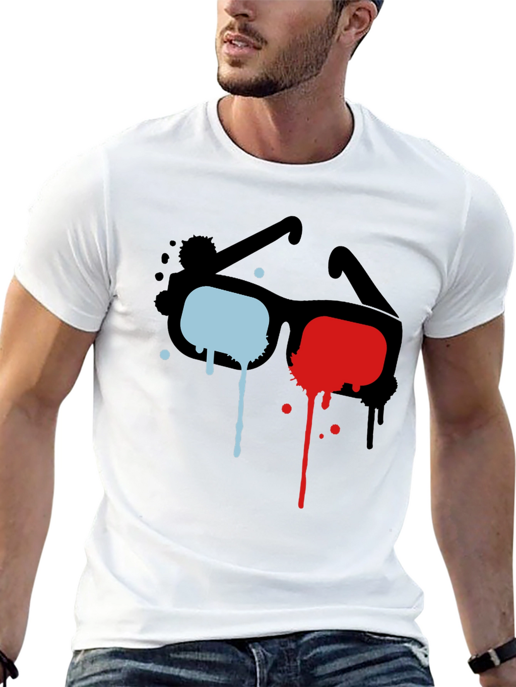 3D Glasses Graphic Black T-Shirt