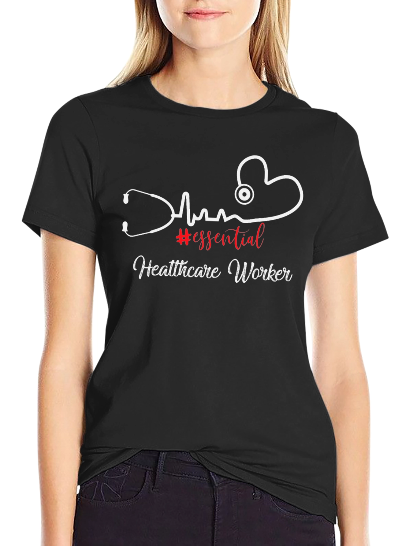 Essential Healthcare Worker Black Graphic T-Shirt