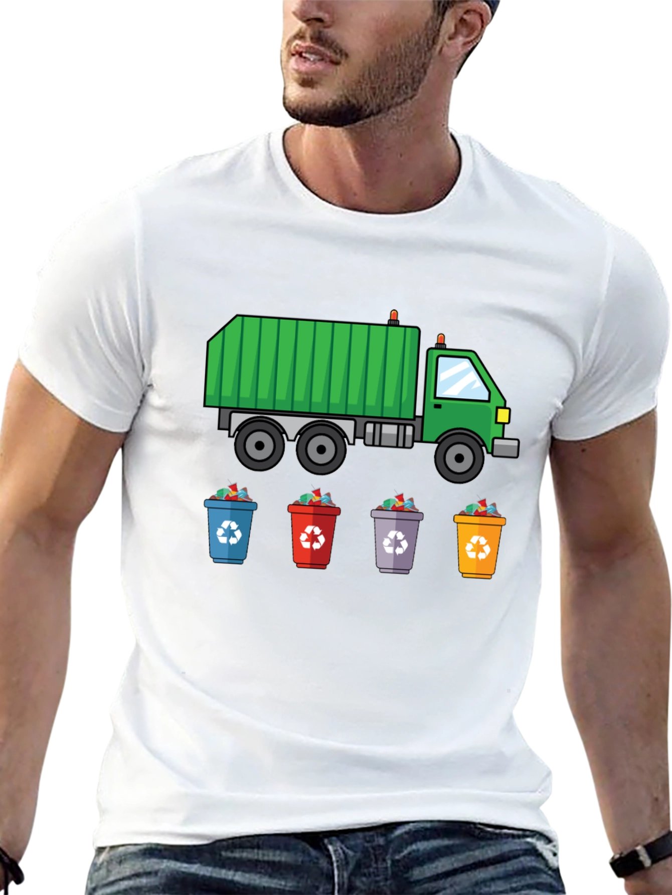 Garbage Truck & Recycling Bins Graphic T-Shirt