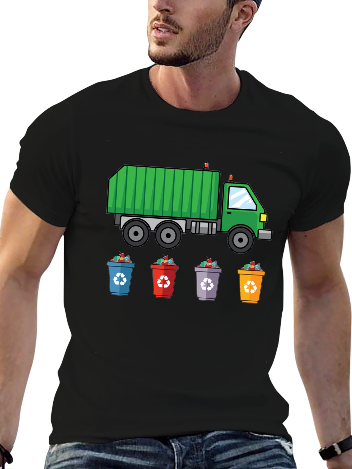 Garbage Truck & Recycling Bins Graphic T-Shirt