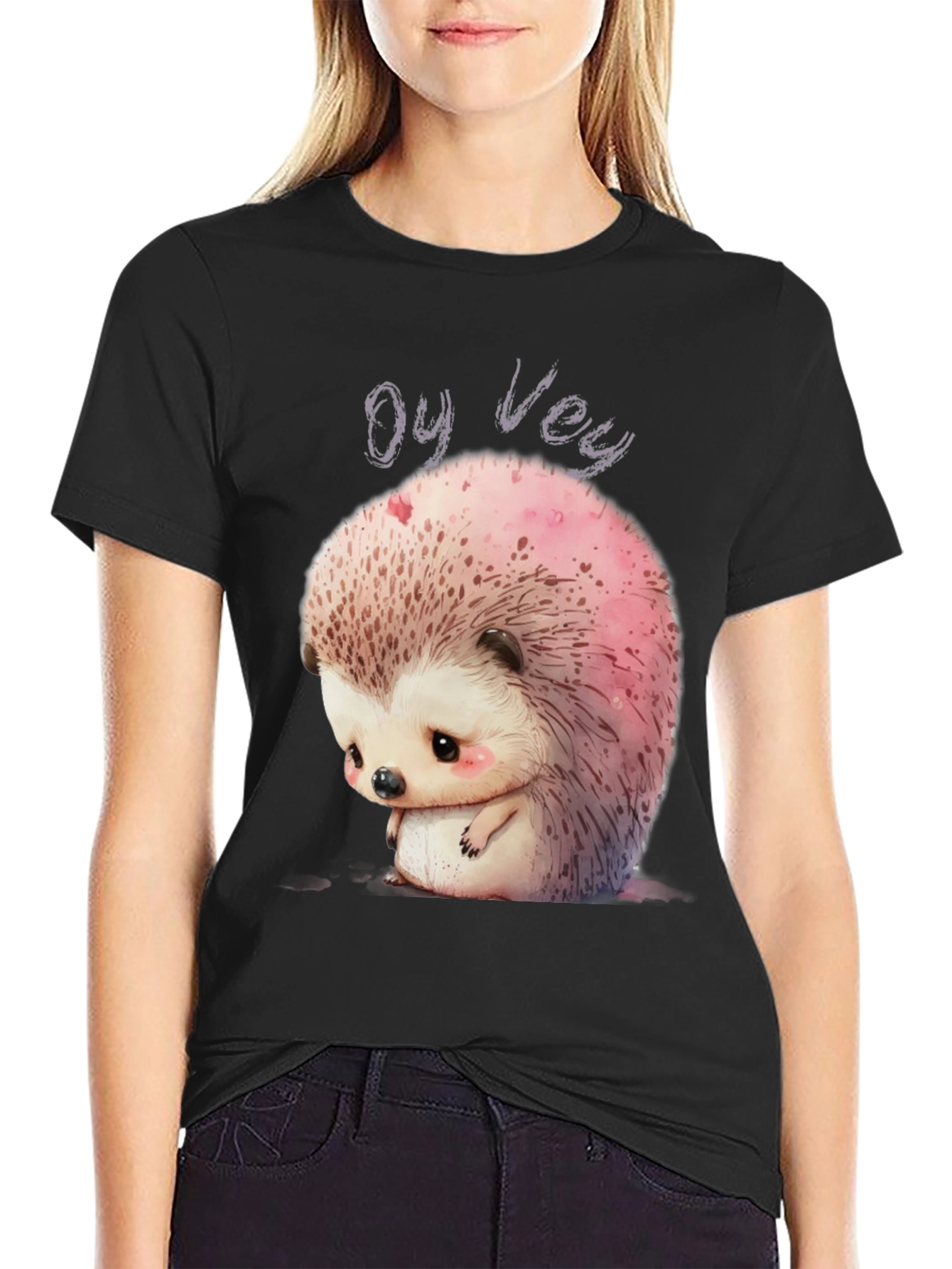 Oy Vey Sad Hedgehog Graphic Tee - Unisex Black T-Shirt