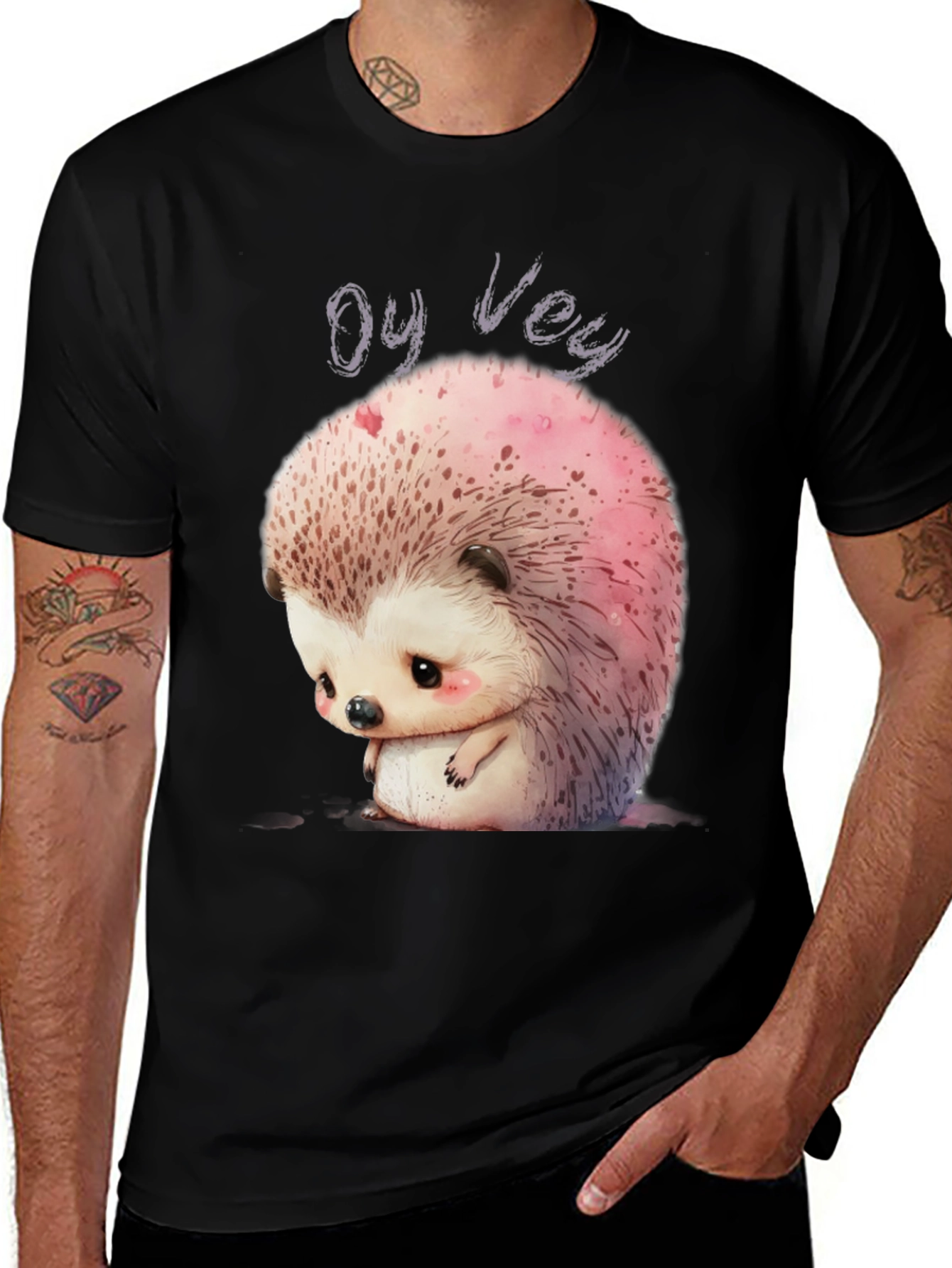 Oy Vey Sad Hedgehog Graphic Tee - Unisex Black T-Shirt