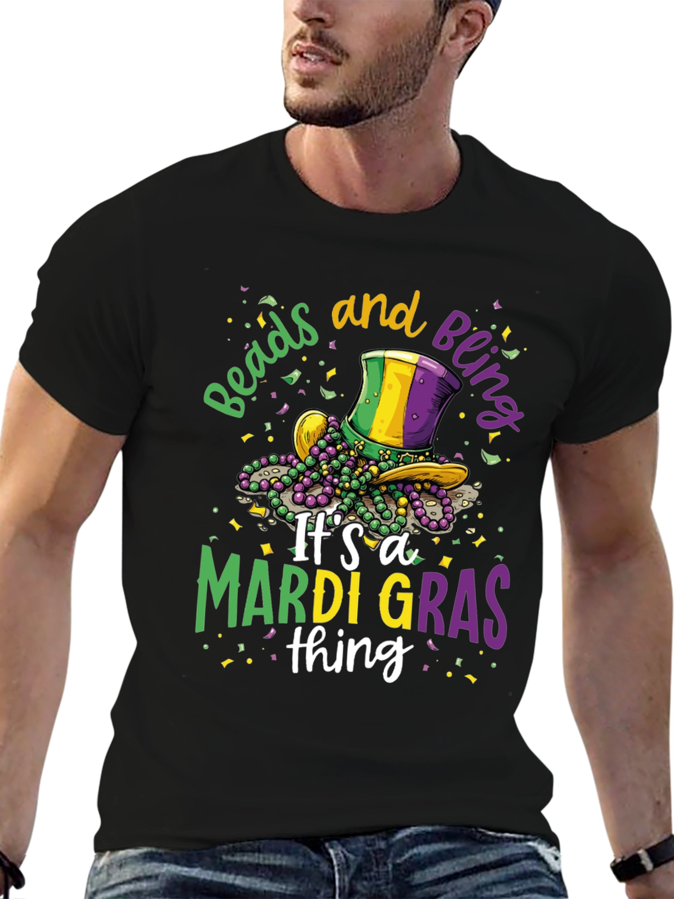 Mardi Gras Beads & Bling Graphic Tee
