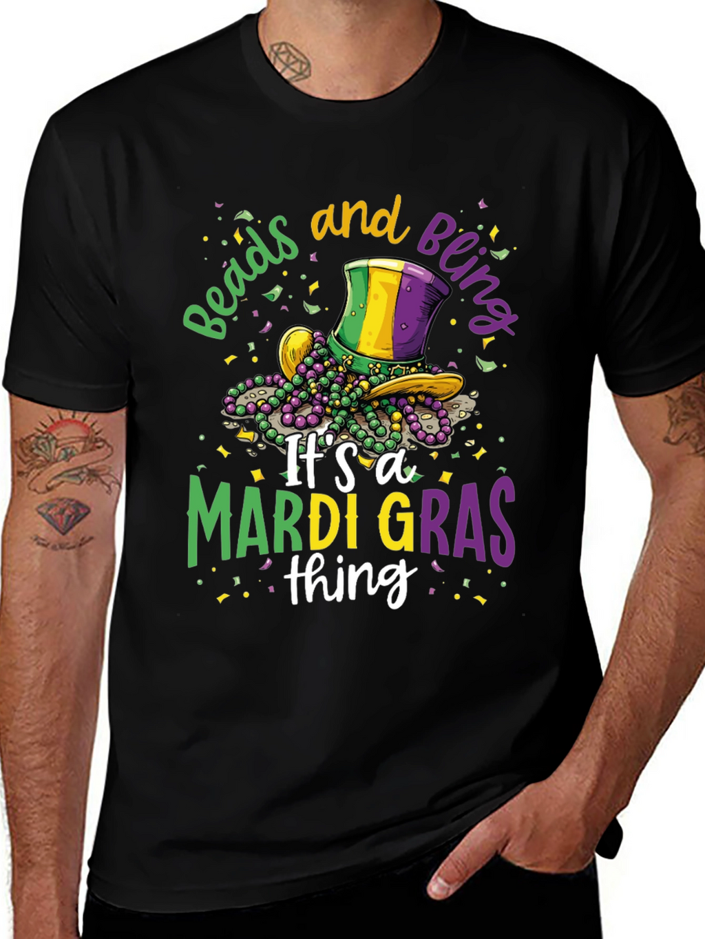 Mardi Gras Beads & Bling Graphic Tee