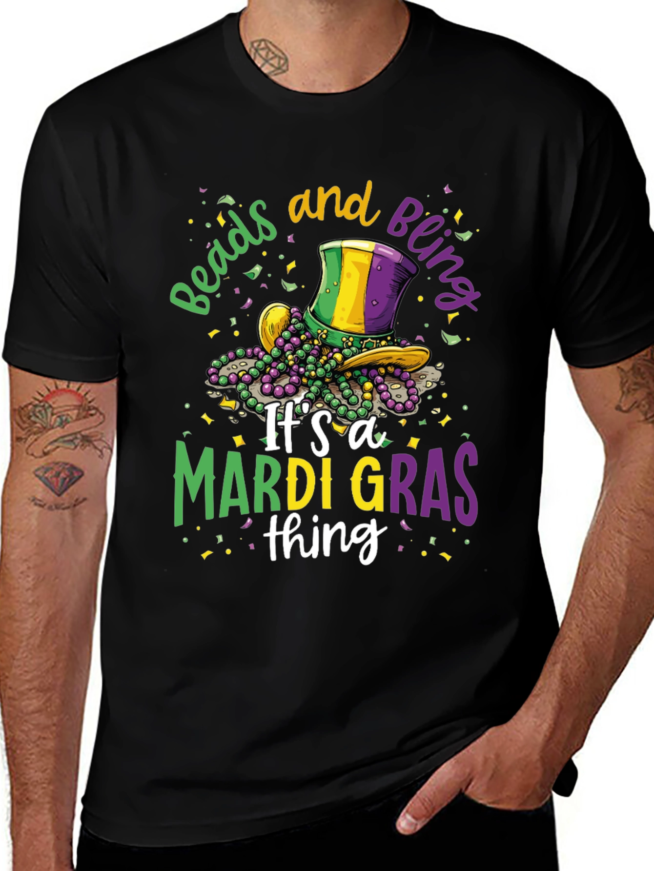 Mardi Gras Beads & Bling Graphic Tee
