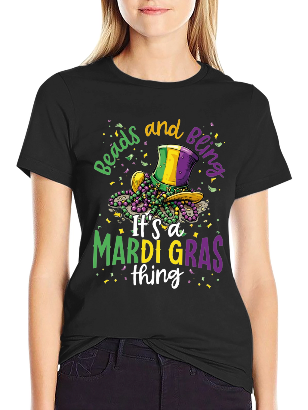 Mardi Gras Beads & Bling Graphic Tee