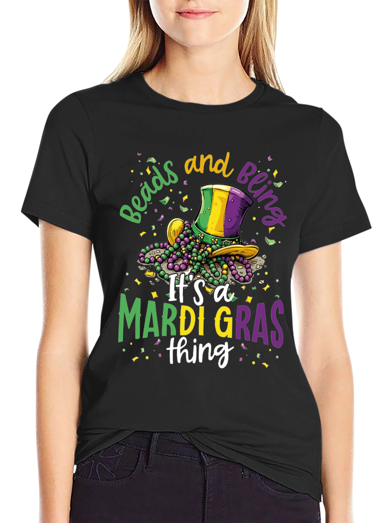 Mardi Gras Beads & Bling Graphic Tee