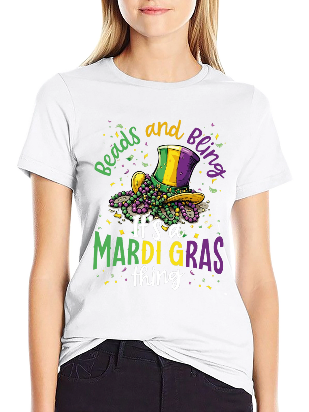 Mardi Gras Beads & Bling Graphic Tee