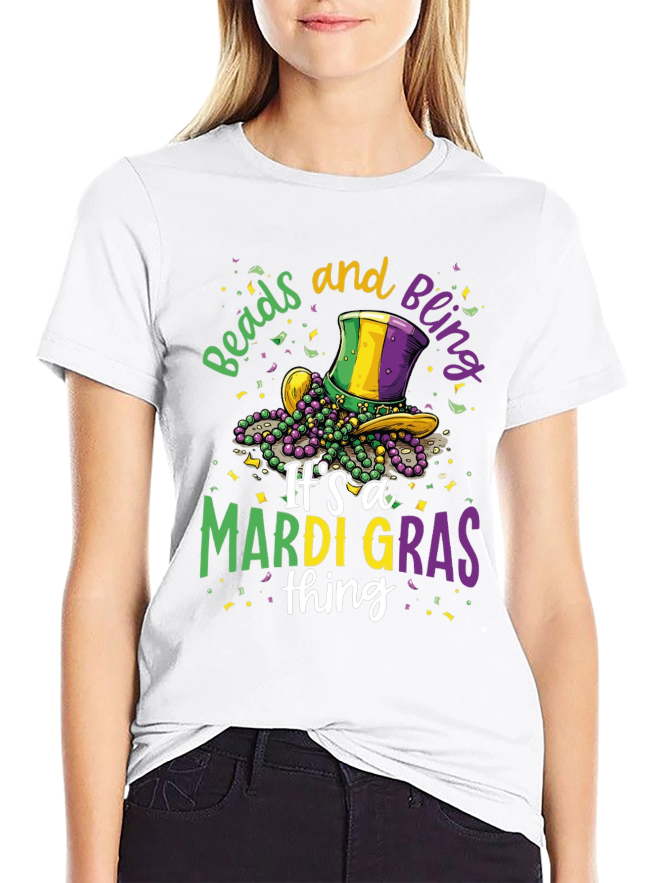 Mardi Gras Beads & Bling Graphic Tee