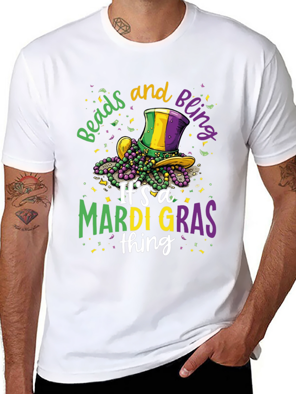 Mardi Gras Beads & Bling Graphic Tee