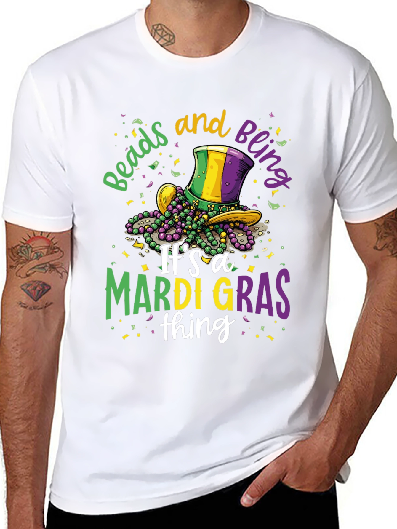 Mardi Gras Beads & Bling Graphic Tee