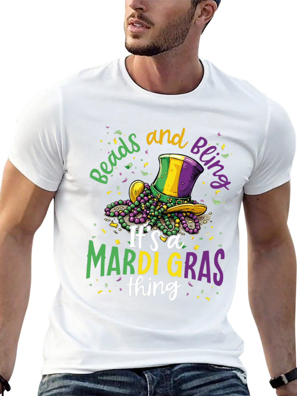 Mardi Gras Beads & Bling Graphic Tee