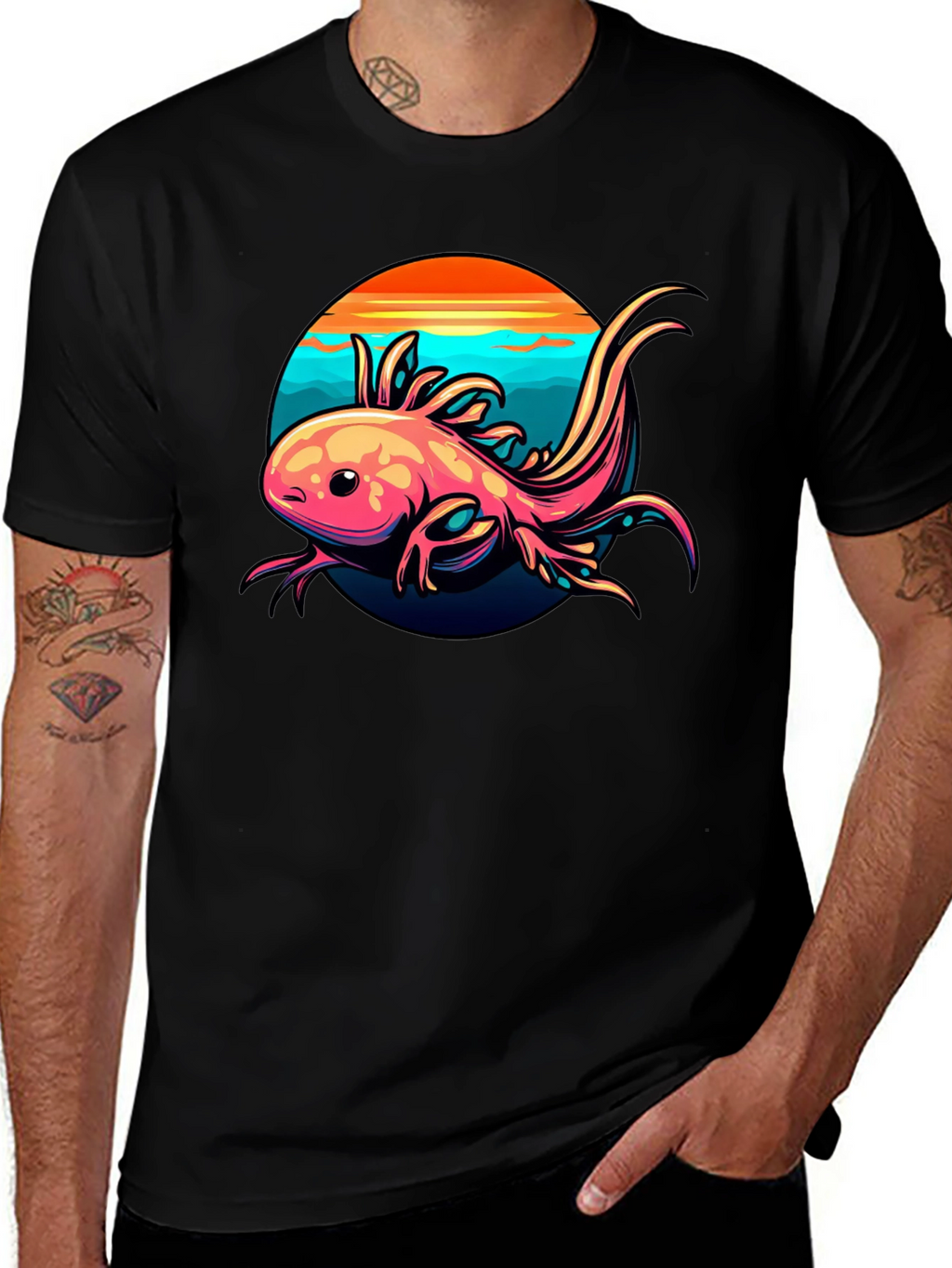 Axolotl Sunset Graphic Tee - Black
