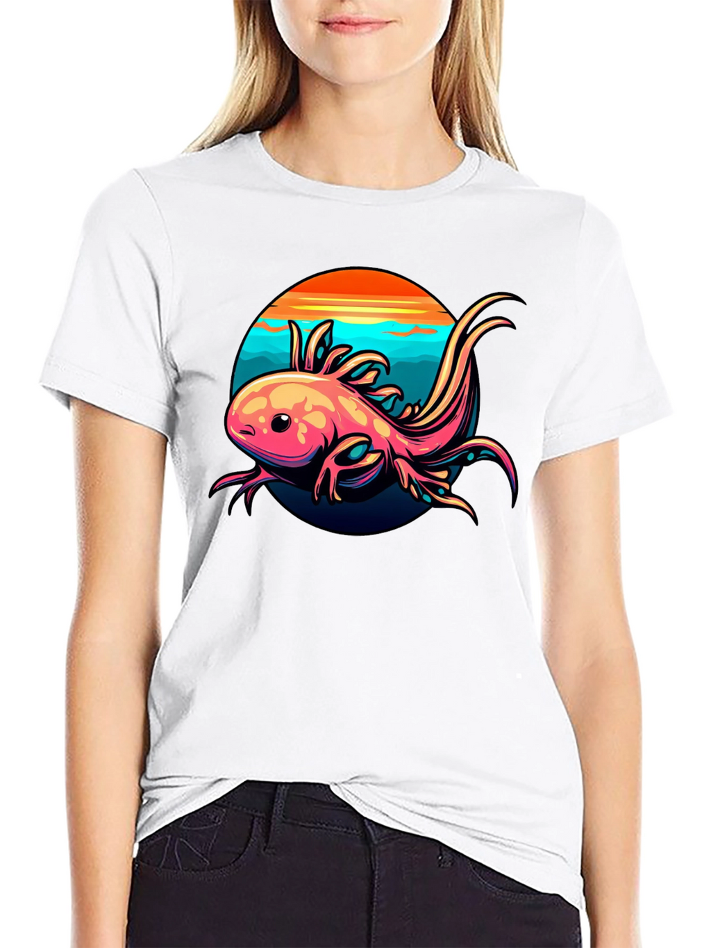 Axolotl Sunset Graphic Tee - Black