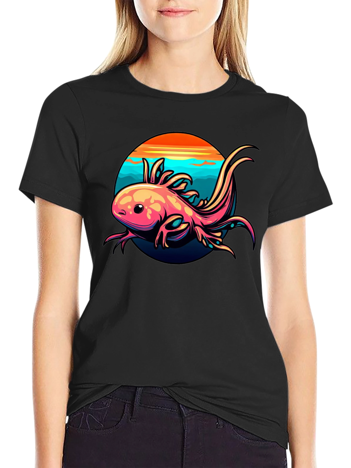 Axolotl Sunset Graphic Tee - Black