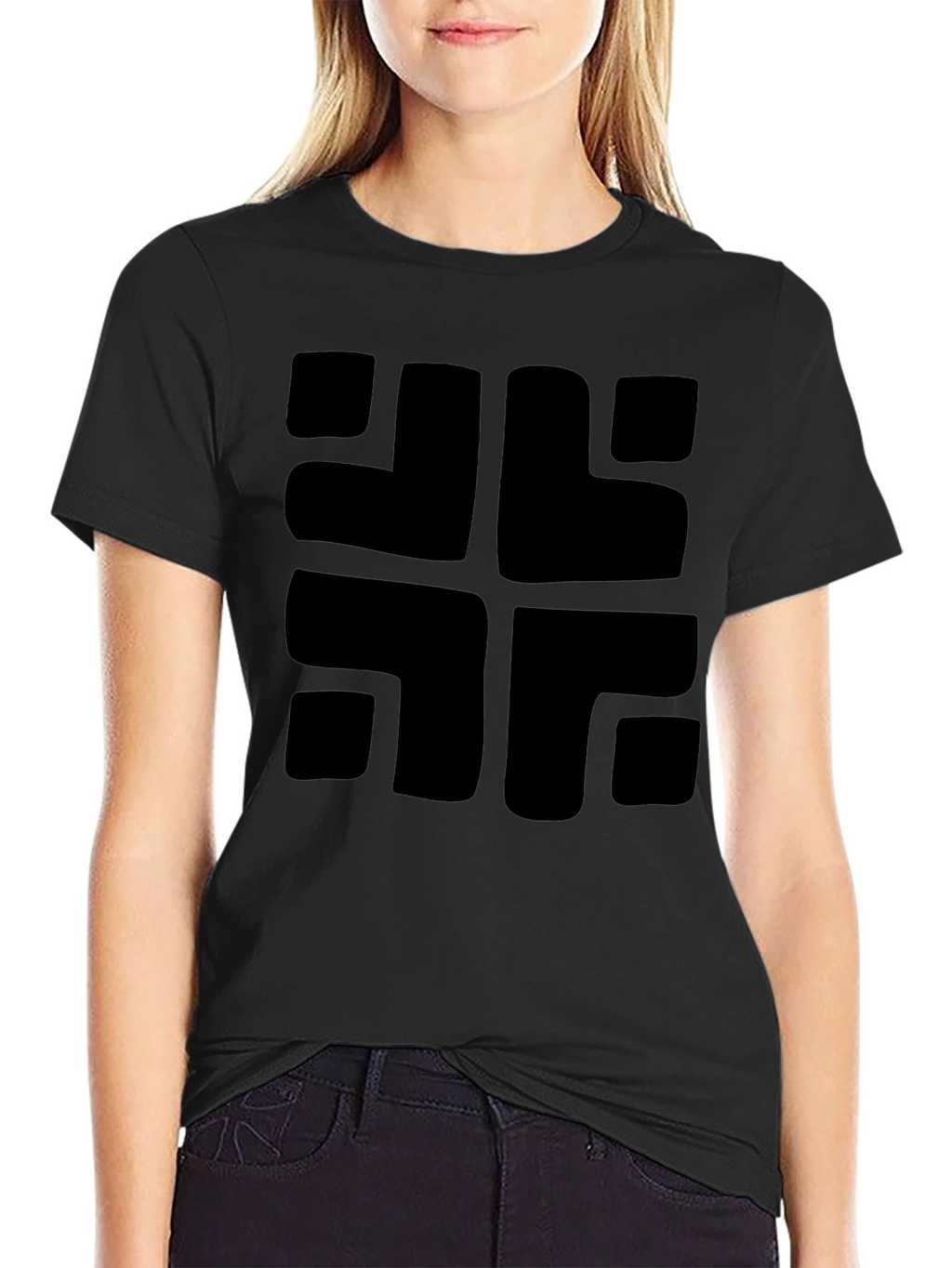 Modern Geometric Black Graphic Tee - Casual Cotton Shirt