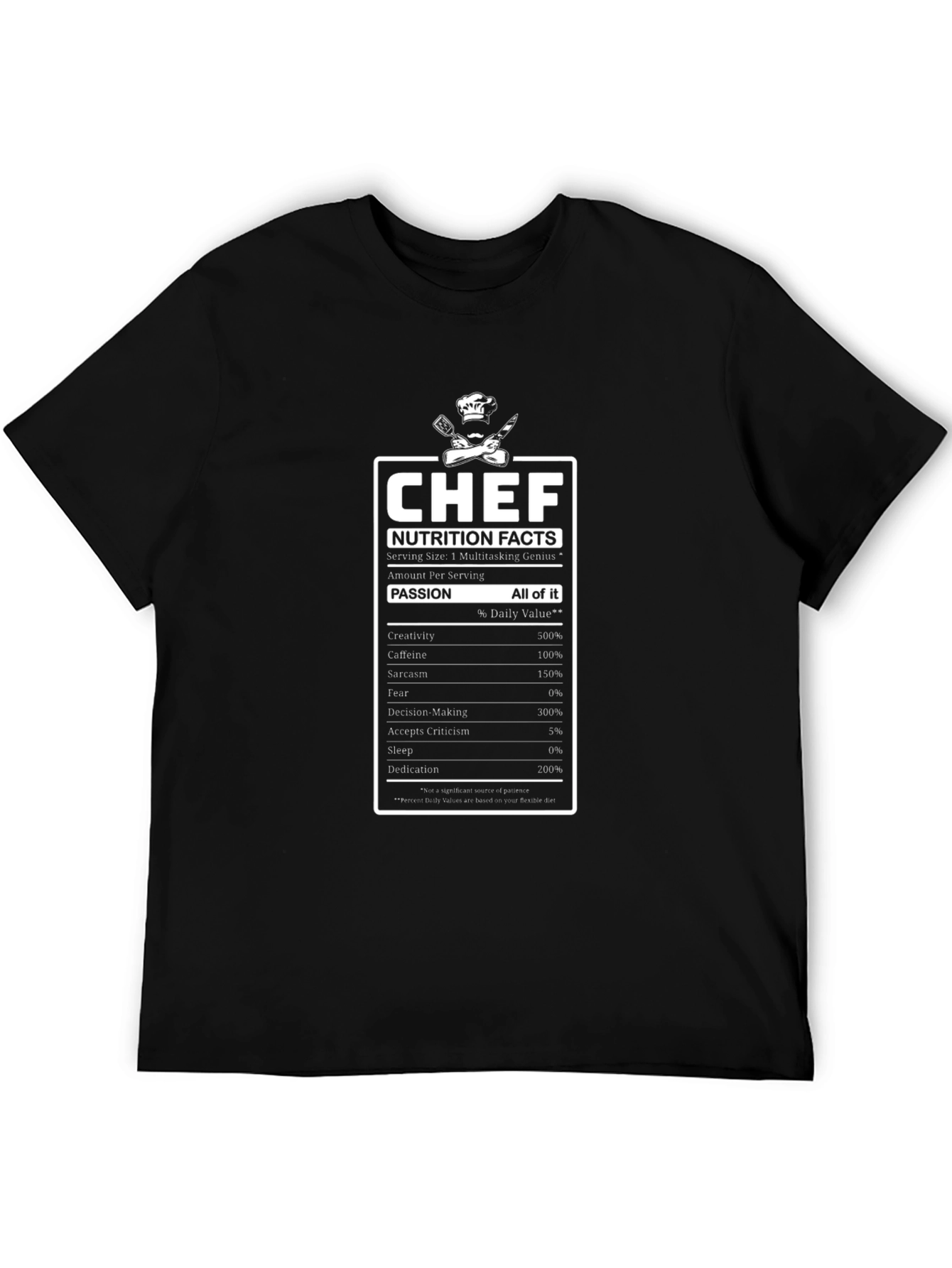 Chef Nutrition Facts Black T-Shirt