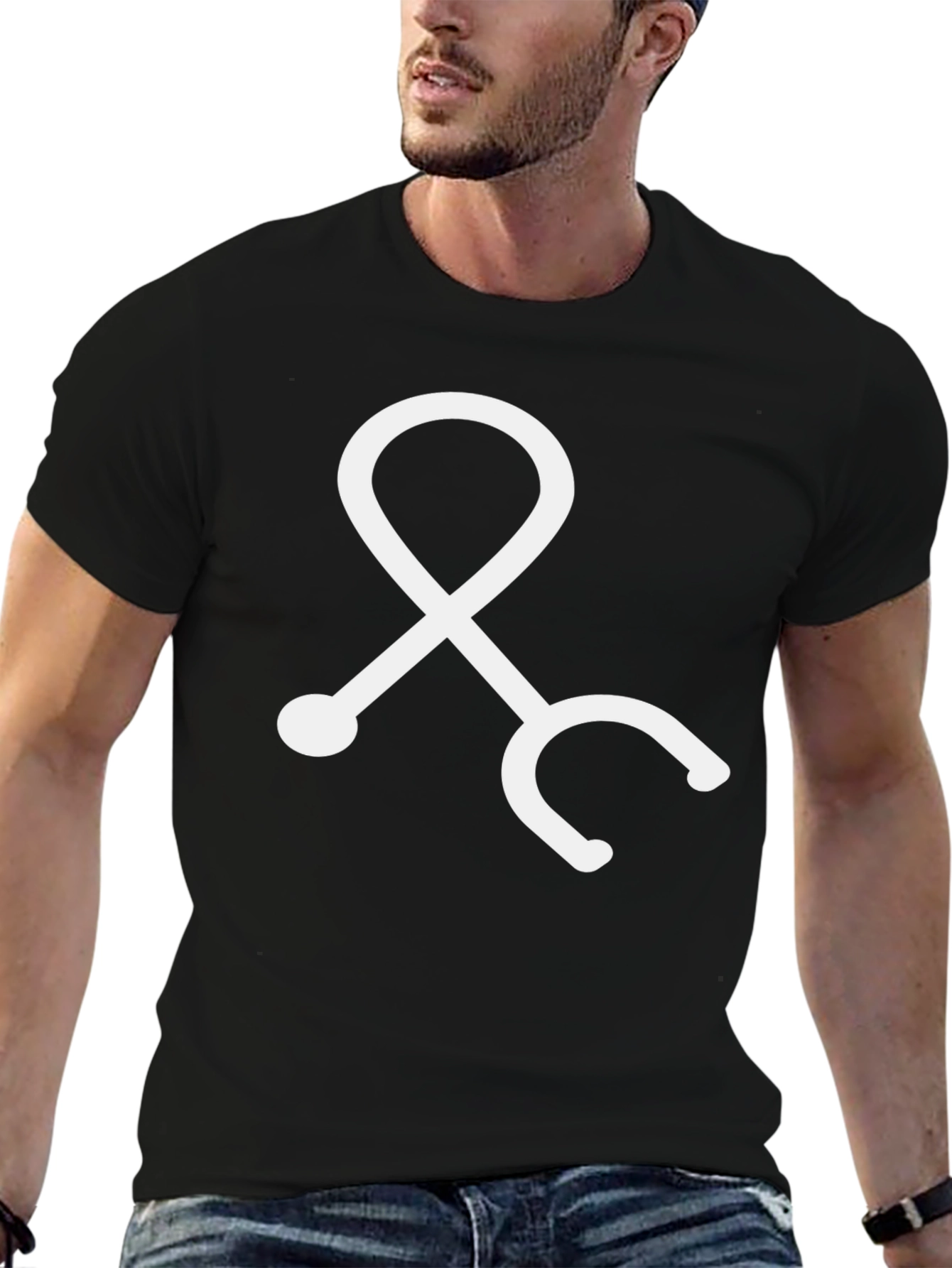Medical Stethoscope Graphic Tee - Black Cotton Blend