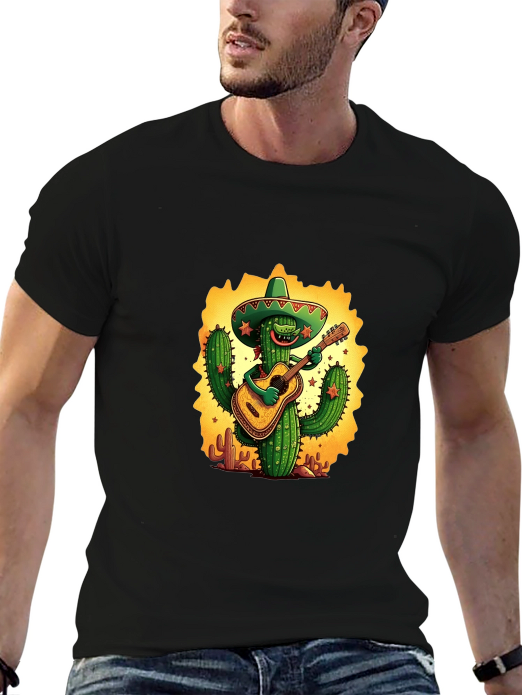 Cactus Guitarist Graphic Tee - Black T-Shirt