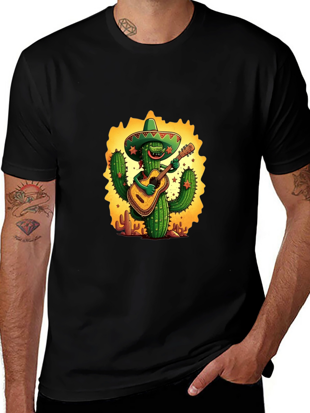 Cactus Guitarist Graphic Tee - Black T-Shirt