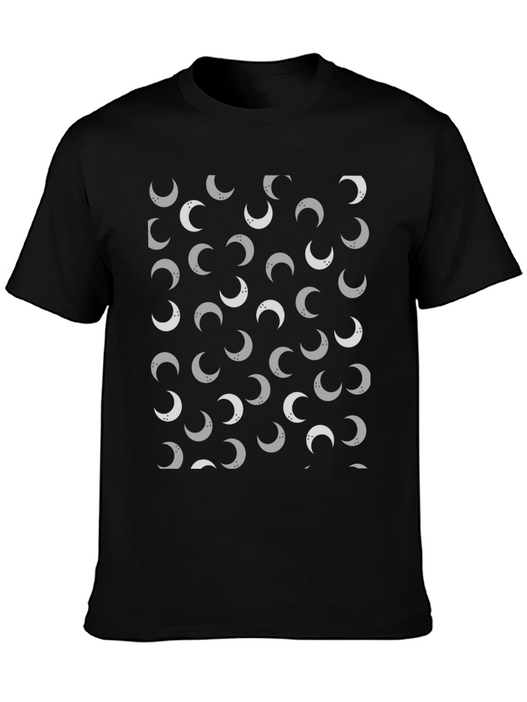 Lunar Crescent Moon Pattern Black T-Shirt