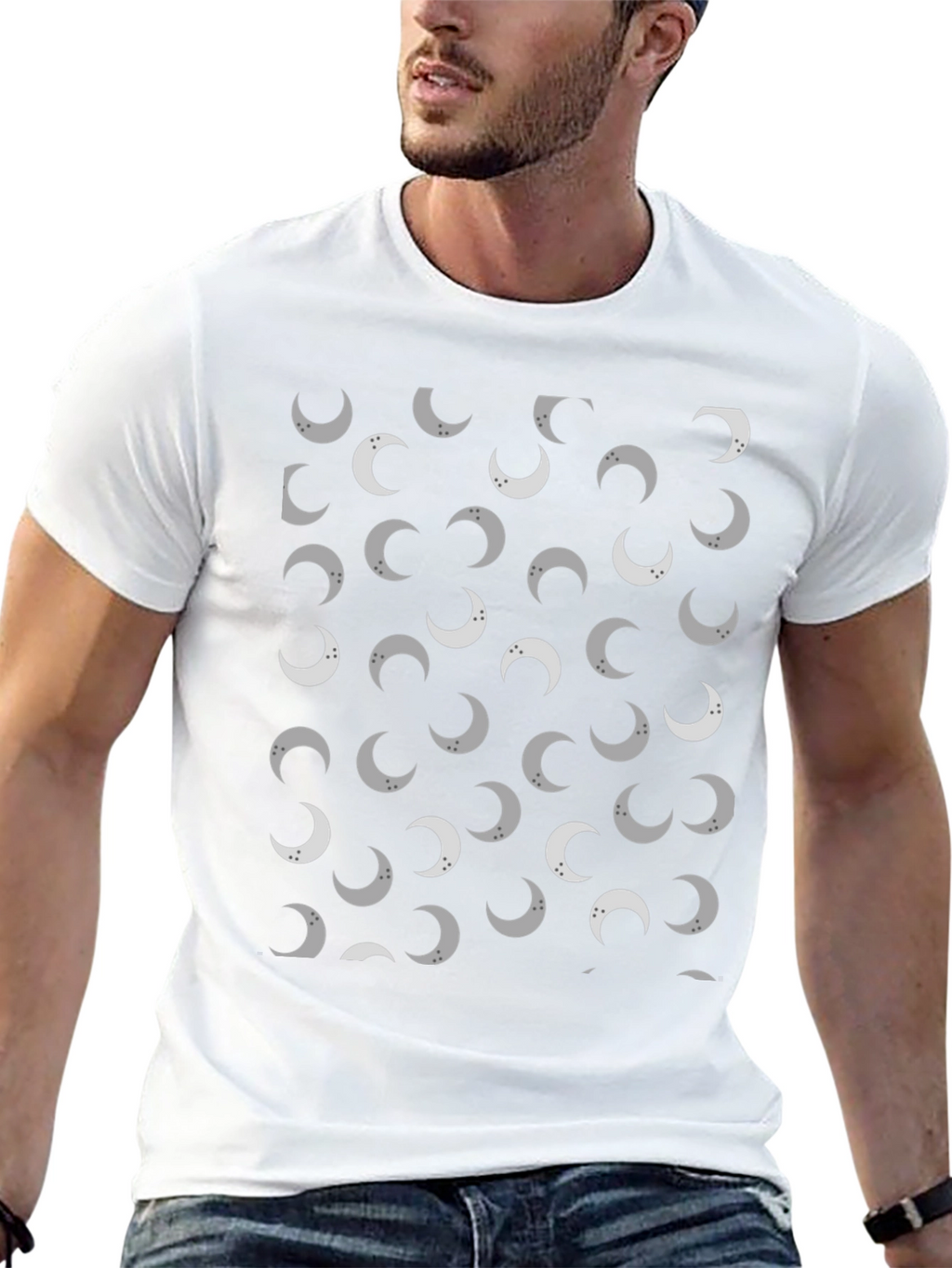 Lunar Crescent Moon Pattern Black T-Shirt