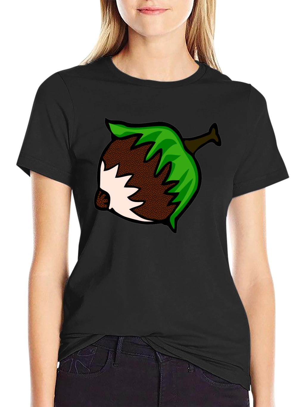 Nut Cartoon Graphic Print Black T-Shirt