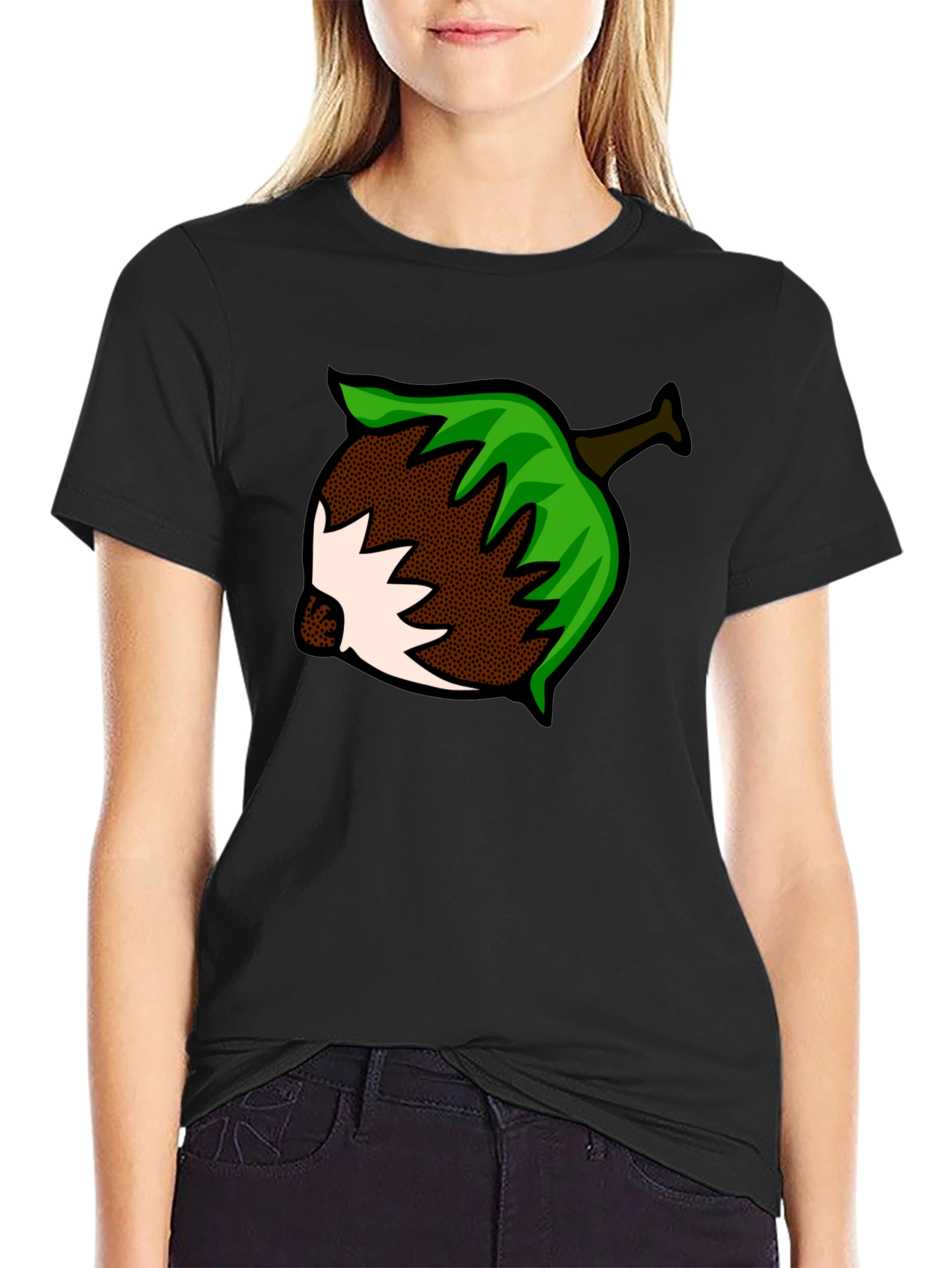 Nut Cartoon Graphic Print Black T-Shirt