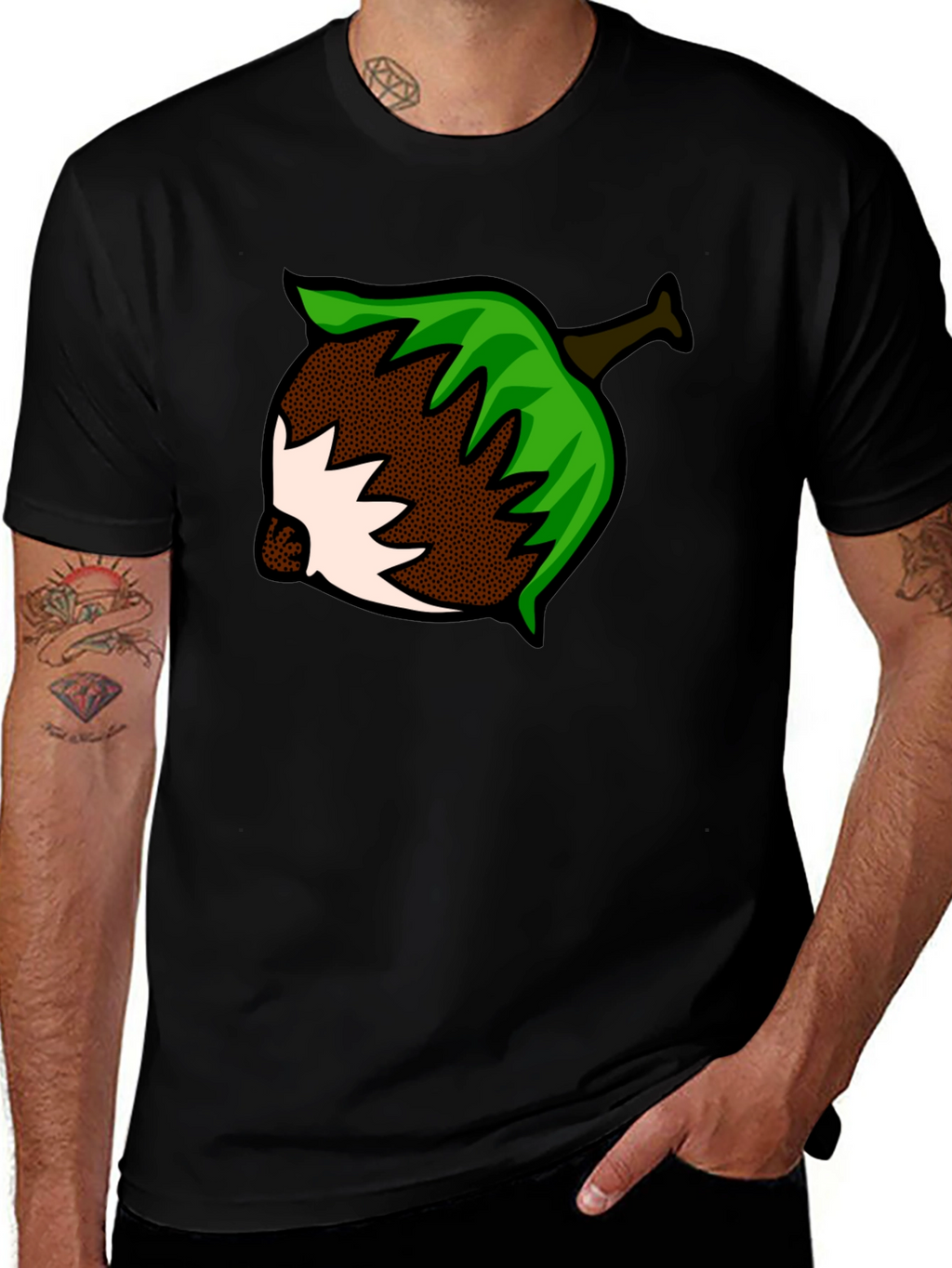 Nut Cartoon Graphic Print Black T-Shirt