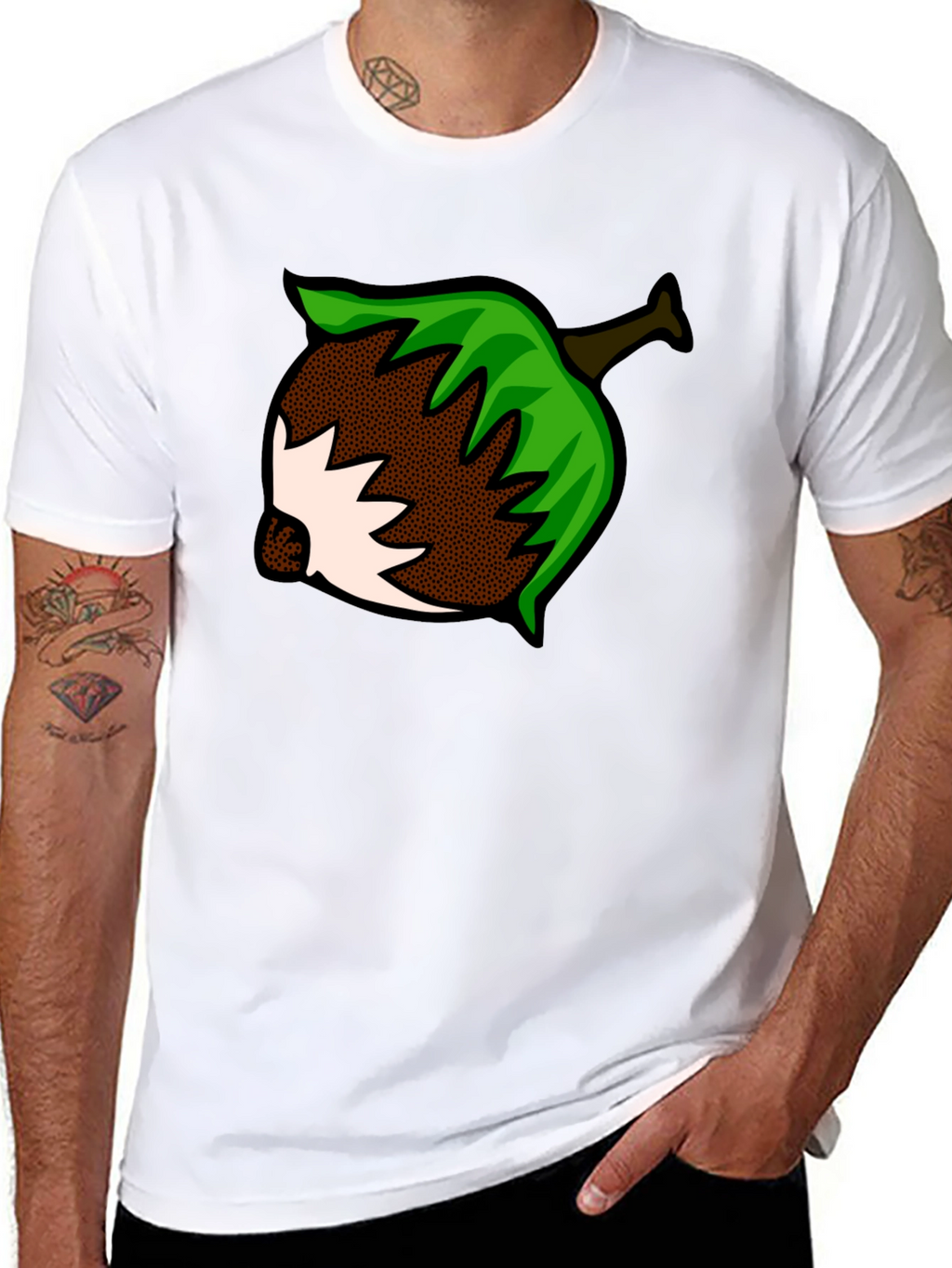 Nut Cartoon Graphic Print Black T-Shirt
