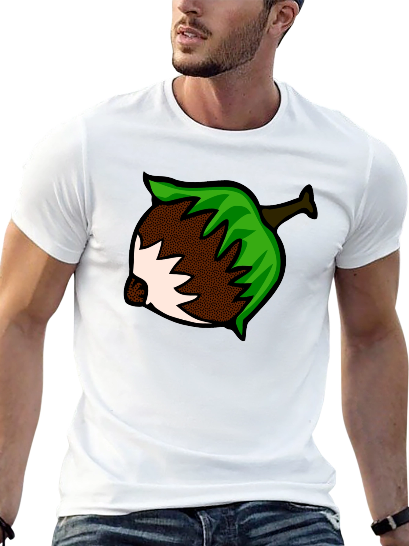Nut Cartoon Graphic Print Black T-Shirt
