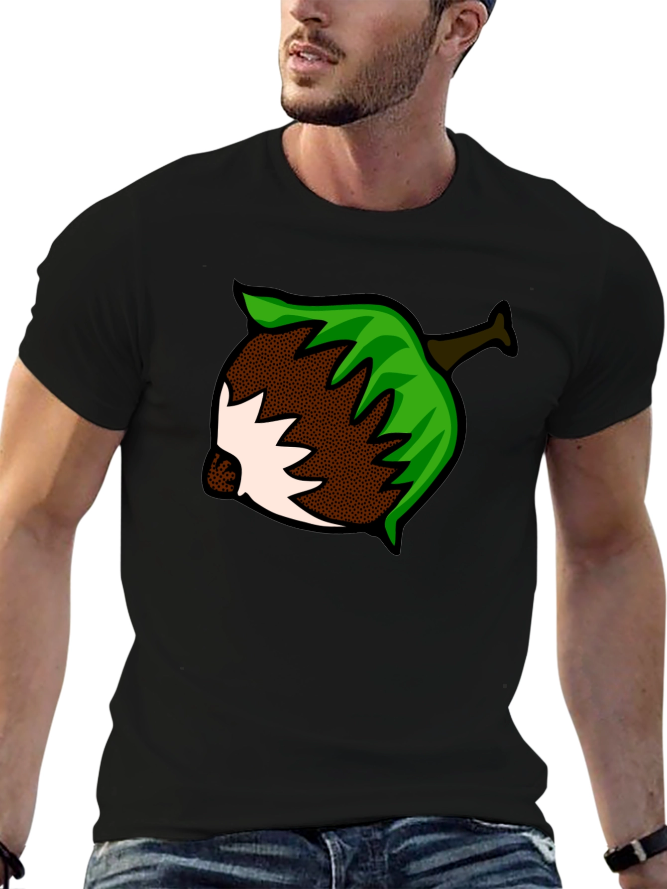 Nut Cartoon Graphic Print Black T-Shirt