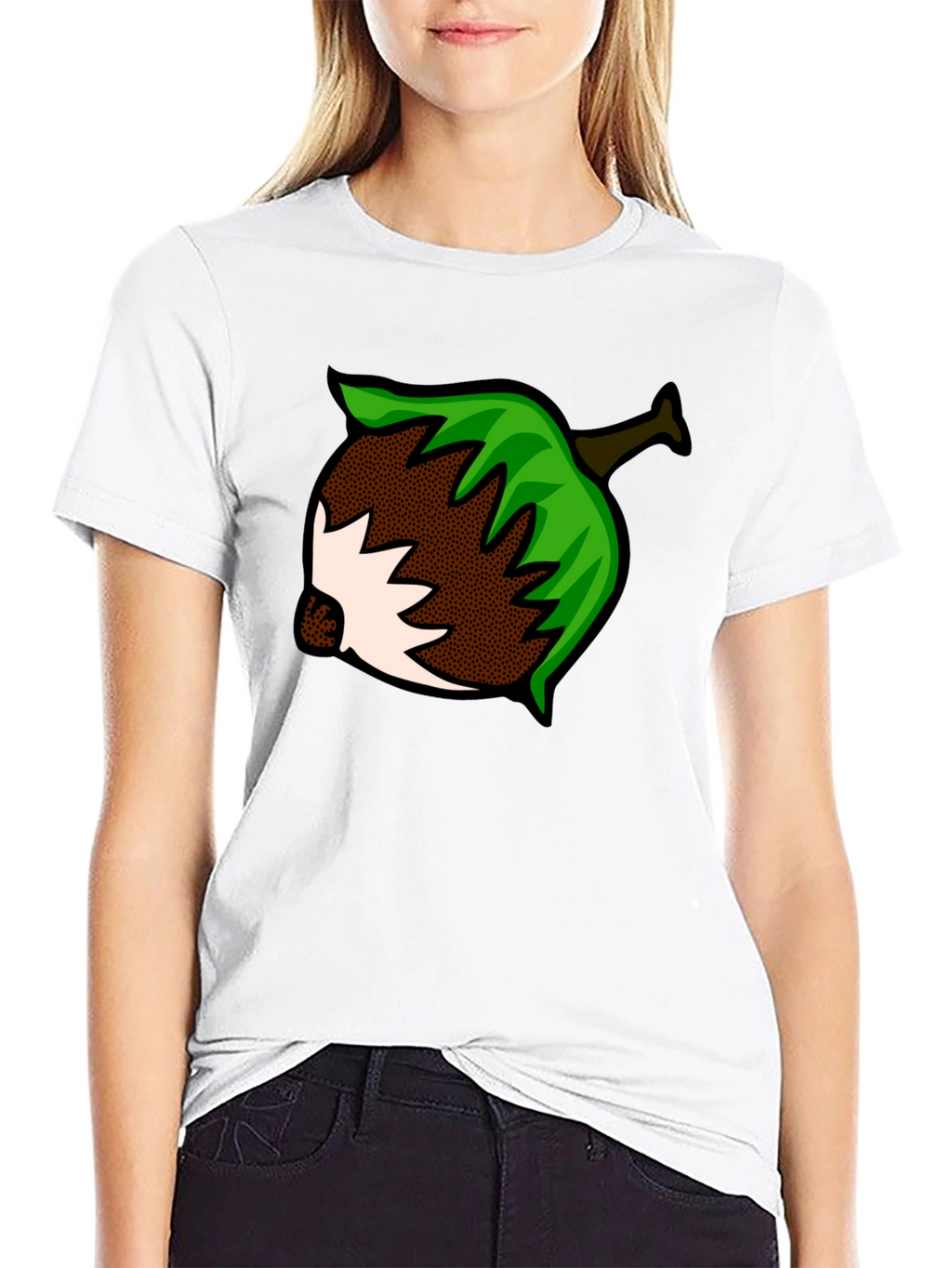 Nut Cartoon Graphic Print Black T-Shirt