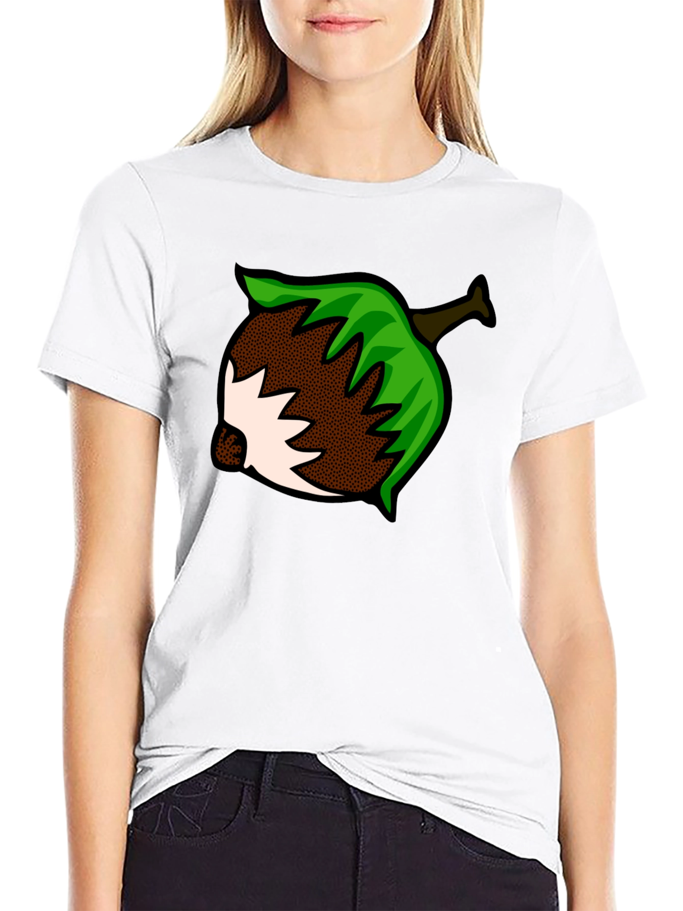 Nut Cartoon Graphic Print Black T-Shirt